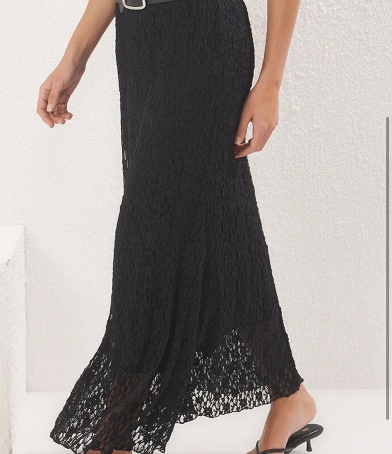 Dantel Detaylı Siyah Uzun Kadın Etek - Görsel 2
