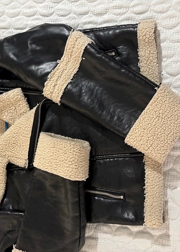 Kürklü Siyah Deri Kadın Kış Ceketi - Görsel 2