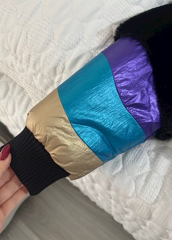 Kadın Kürklü Renkli Kısa Kışlık Mont - Görsel 5