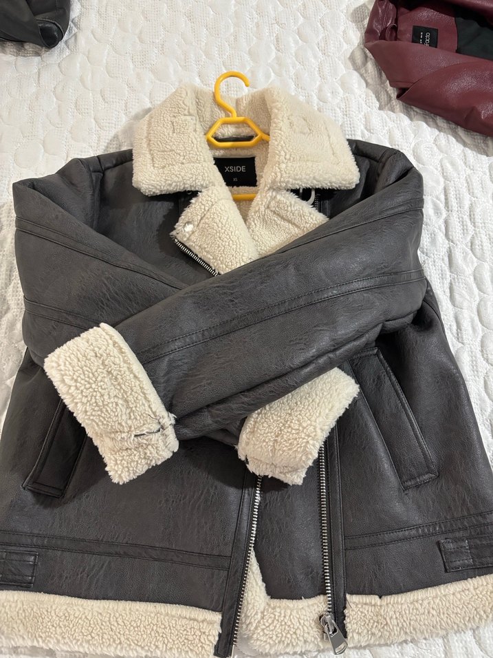 Gri Kürklü Deri Kadın Ceket - Görsel 3