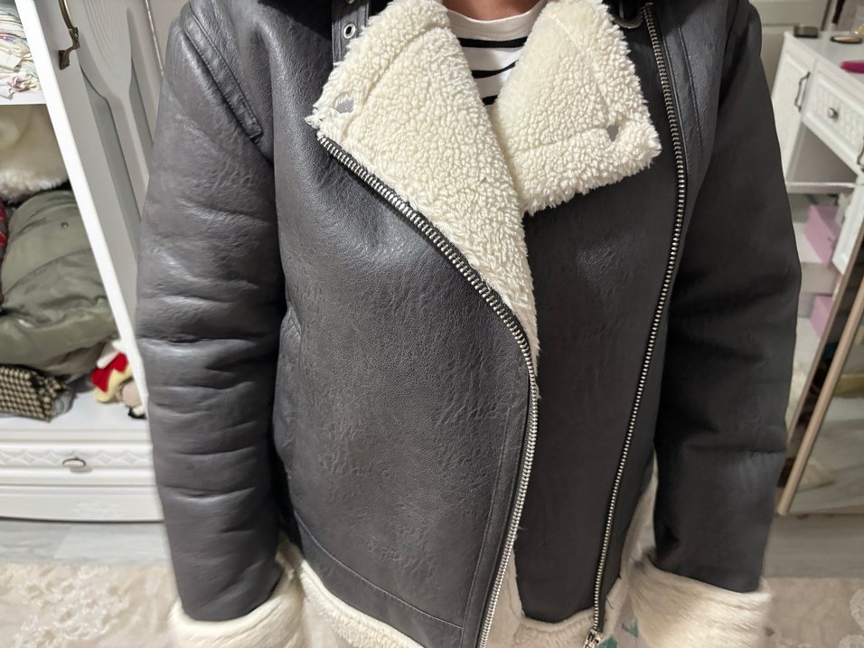 Gri Kürklü Deri Kadın Ceket - Görsel 4