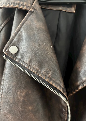 Kahverengi Kadın Deri Biker Ceket - Görsel 3