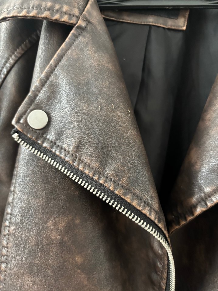 Kahverengi Kadın Deri Biker Ceket - Görsel 3