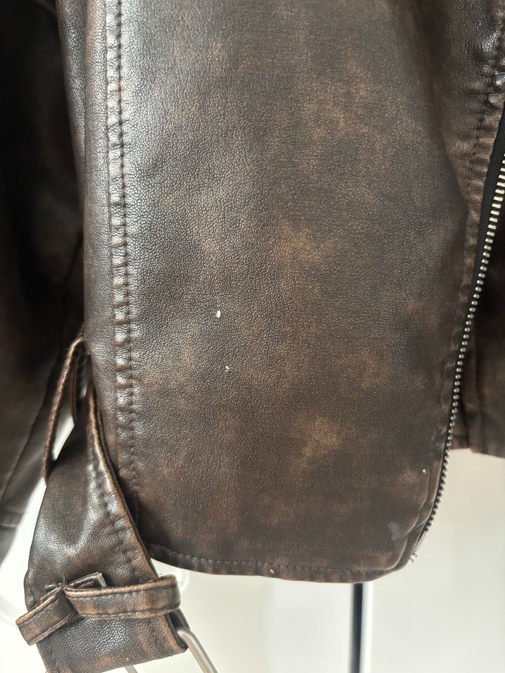 Kahverengi Kadın Deri Biker Ceket - Görsel 2