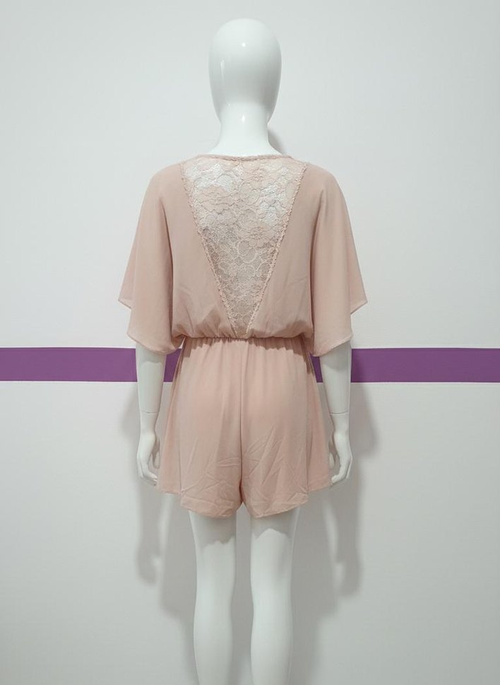 Pembe Drapeli Mini Kadın Tulum - Görsel 2