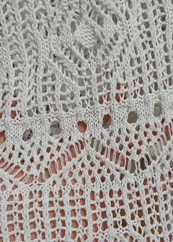 Dantel Detaylı Beyaz Bohem Örgü Elbise - Görsel 3