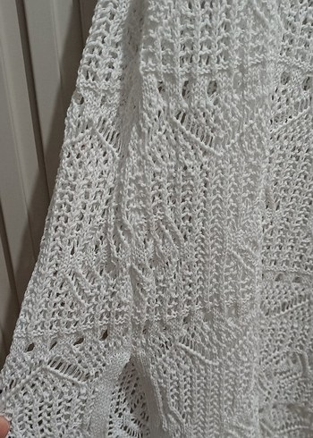 Dantel Detaylı Beyaz Bohem Örgü Elbise - Görsel 4