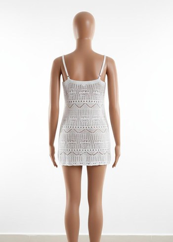 Dantel Detaylı Beyaz Bohem Örgü Elbise - Görsel 2