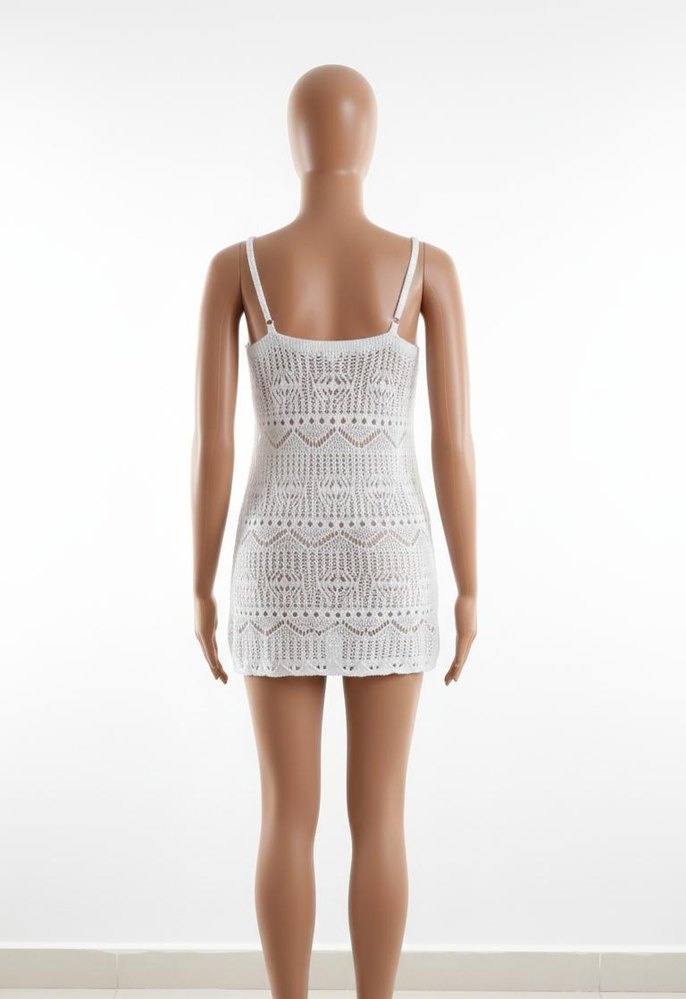 Dantel Detaylı Beyaz Bohem Örgü Elbise - Görsel 2