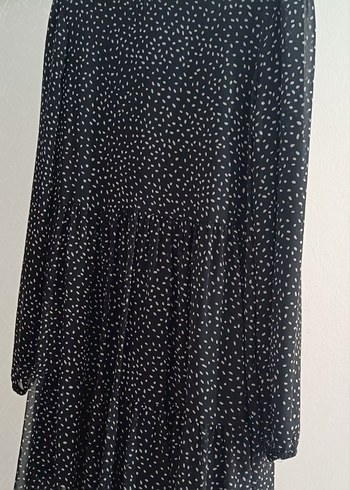 Düğmeli Siyah Puantiyeli Midi Elbise - Görsel 2