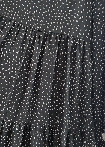 Düğmeli Siyah Puantiyeli Midi Elbise - Görsel 4