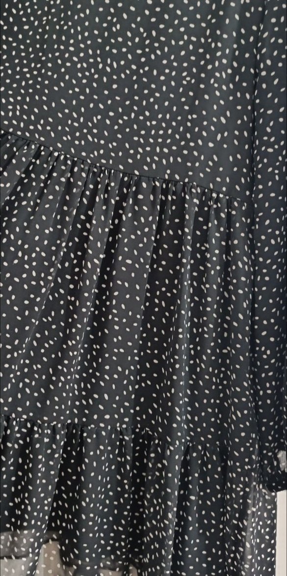 Düğmeli Siyah Puantiyeli Midi Elbise - Görsel 4