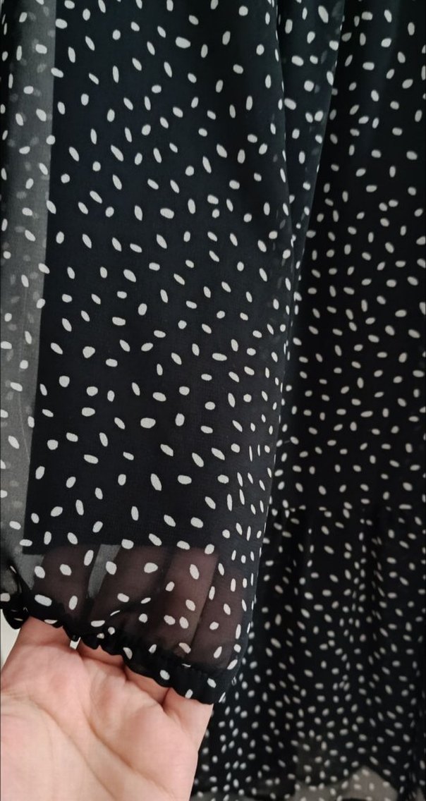 Düğmeli Siyah Puantiyeli Midi Elbise - Görsel 3