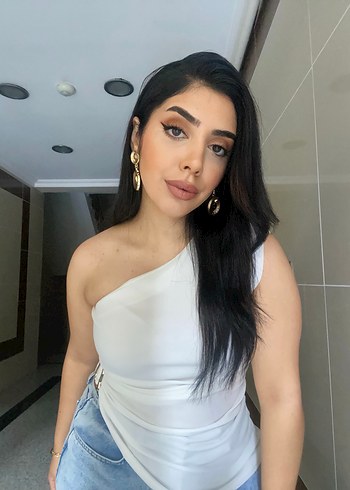 Beyaz Tek Omuz Denim Crop Top - Görsel 2