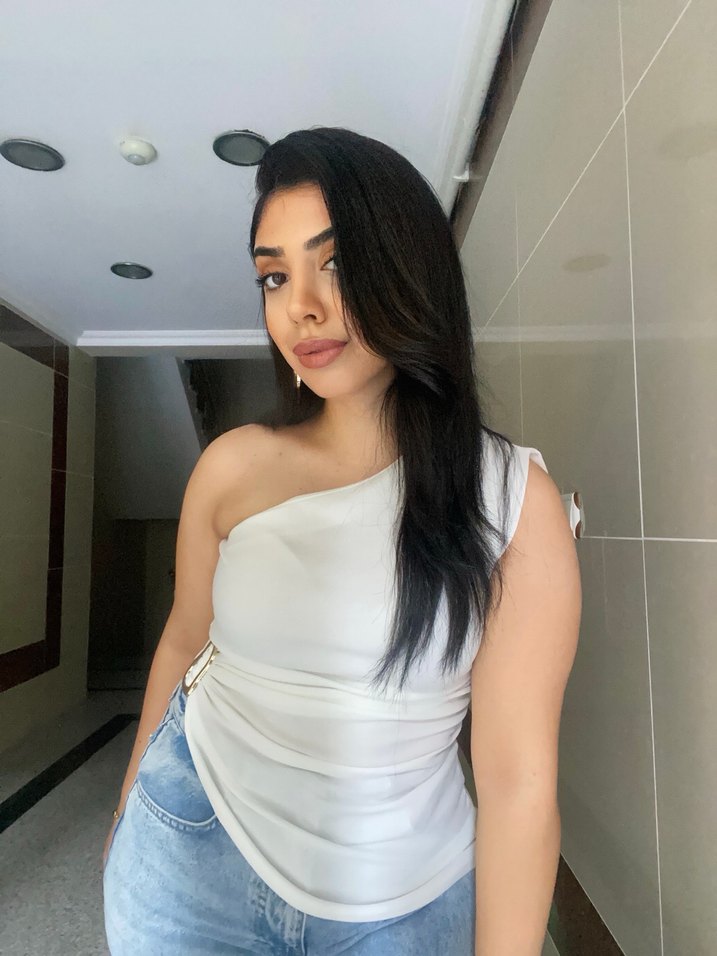 Beyaz Tek Omuz Denim Crop Top - Görsel 3