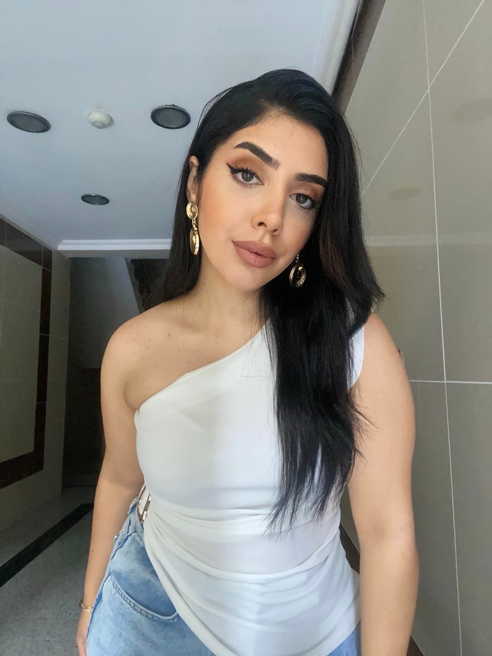 Beyaz Tek Omuz Denim Crop Top - Görsel 2