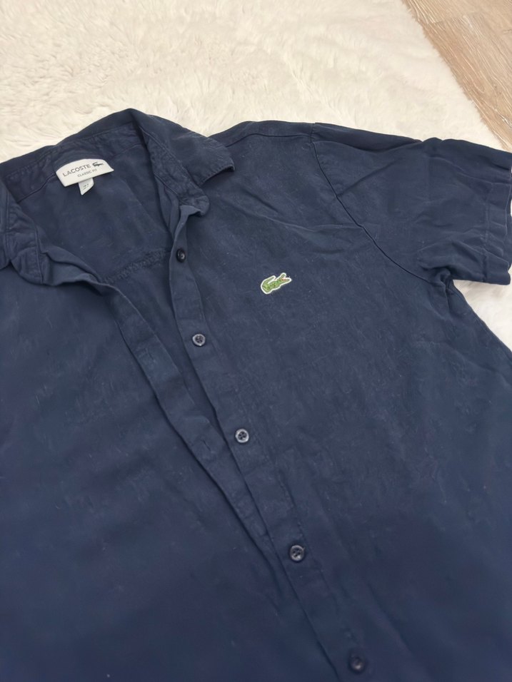Lacoste Lacivert Keten Kısa Kollu Gömlek - Görsel 2