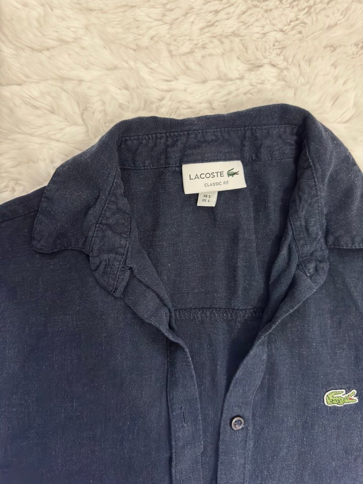 Lacoste Lacivert Keten Kısa Kollu Gömlek - Görsel 3