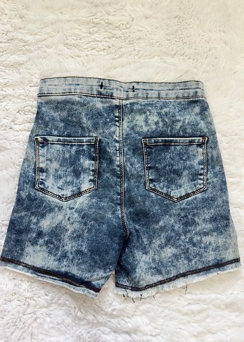 Kadın Mavi Batik Desenli Mini Kot Şort - Görsel 3