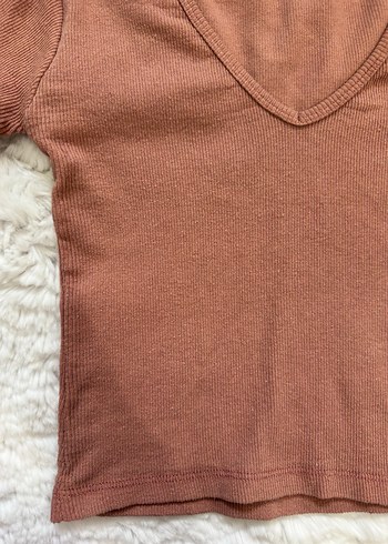 Kadın Toz Pembe V Yakalı Kısa Kollu Tshirt - Görsel 3