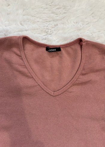 Kadın Toz Pembe V Yakalı Kısa Kollu Tshirt - Görsel 2