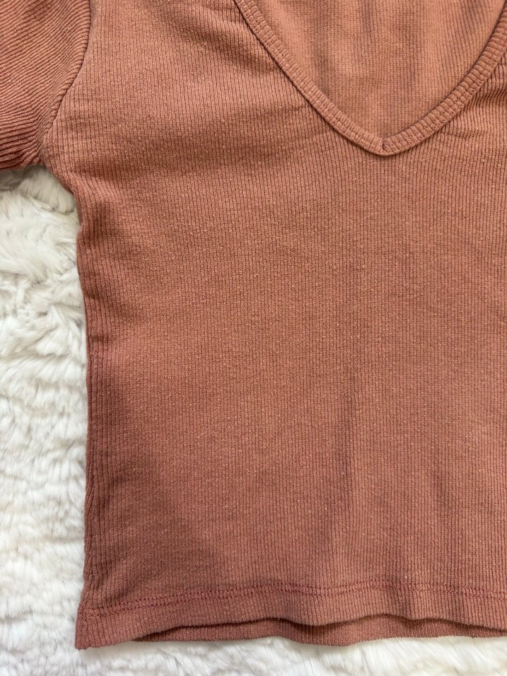 Kadın Toz Pembe V Yakalı Kısa Kollu Tshirt - Görsel 3