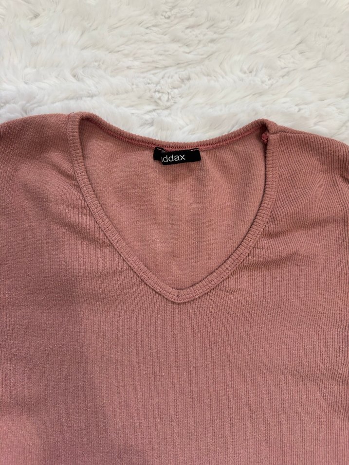 Kadın Toz Pembe V Yakalı Kısa Kollu Tshirt - Görsel 2