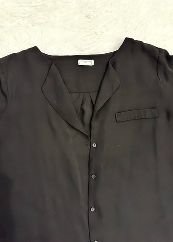 Siyah V Yaka Uzun Kollu İnce Kadın Gömlek - Görsel 2