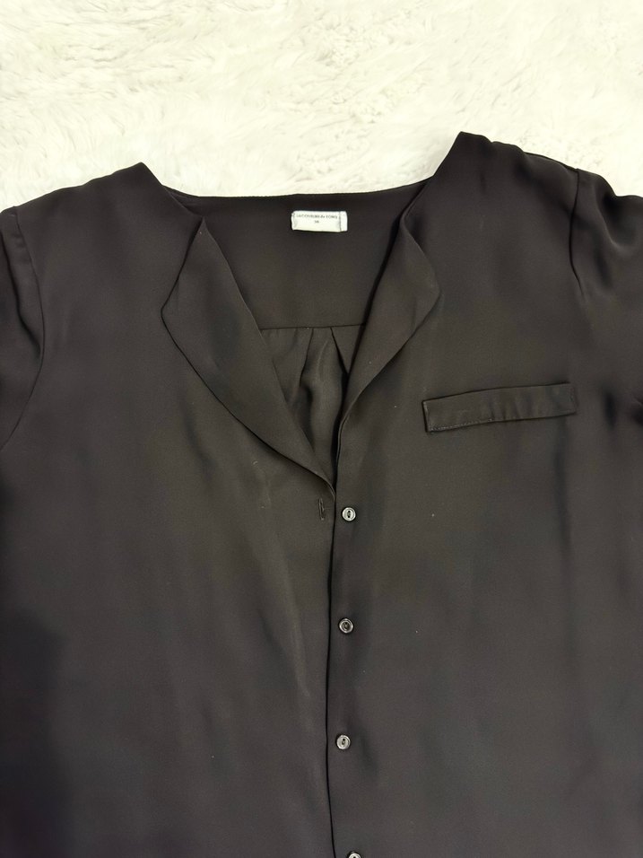 Siyah V Yaka Uzun Kollu İnce Kadın Gömlek - Görsel 2