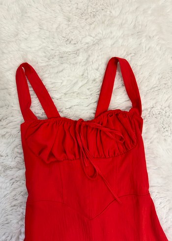 Kırmızı Fırfırlı Mini Elbise - Görsel 2