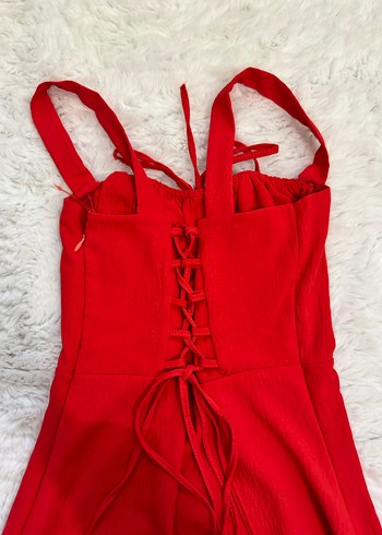 Kırmızı Fırfırlı Mini Elbise - Görsel 3