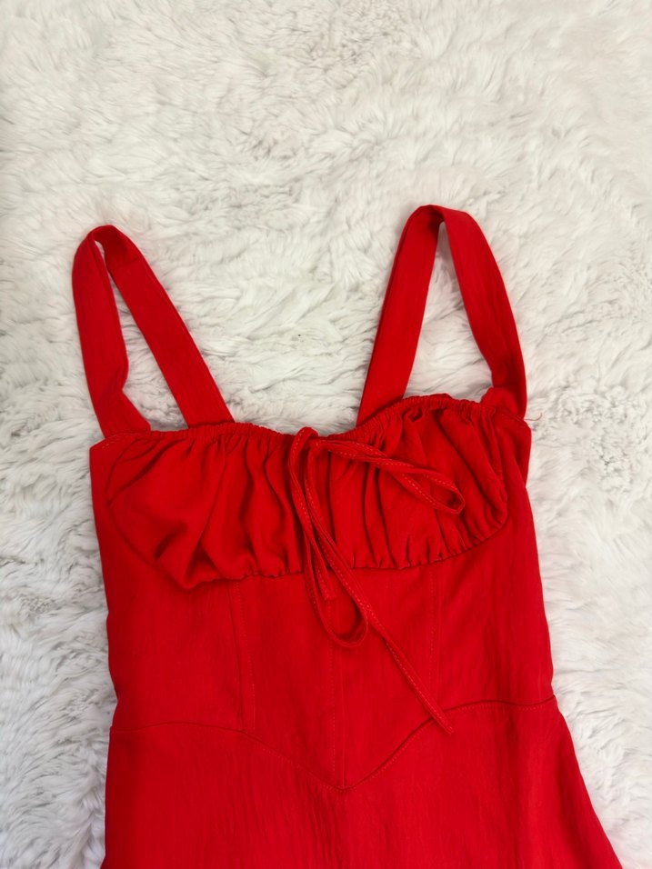 Kırmızı Fırfırlı Mini Elbise - Görsel 2