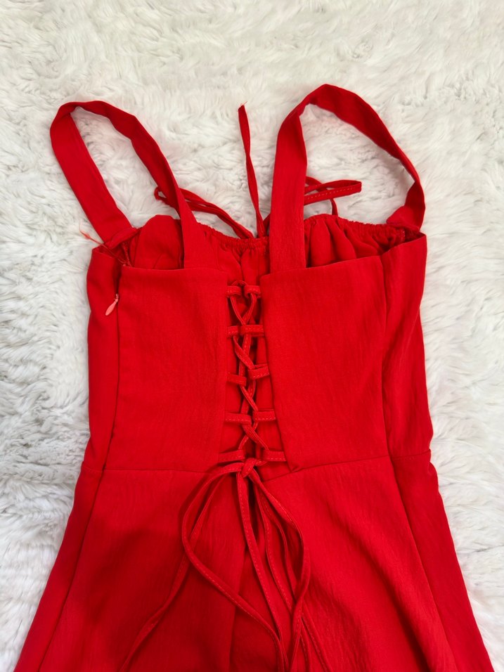 Kırmızı Fırfırlı Mini Elbise - Görsel 3