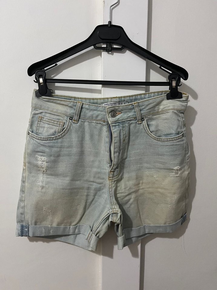 Bej Renkli Salaş Mini Kot Şort - Görsel 3