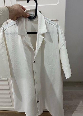 Beyaz  erkek Gömlek Düğmeli Kısa Kollu - Görsel 3
