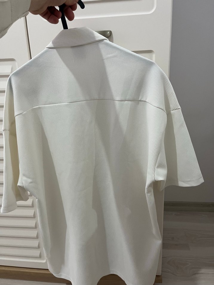 Beyaz  erkek Gömlek Düğmeli Kısa Kollu - Görsel 2