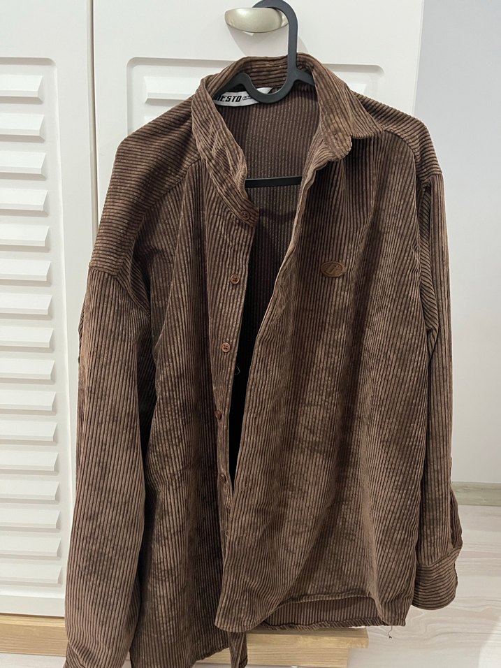 Düğmeli Kahverengi erkek Keten Gömlek - Görsel 2