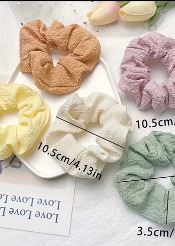 Renkli Keten Kumaş Lastikli Saç Tokaları - Görsel 2