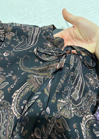 Uzun Kol Kahverengi Bohem Desenli Elbise - Görsel 4