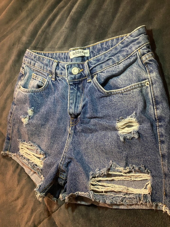 Kadın Mavi Bağcıklı Mini Denim Şort - Görsel 2
