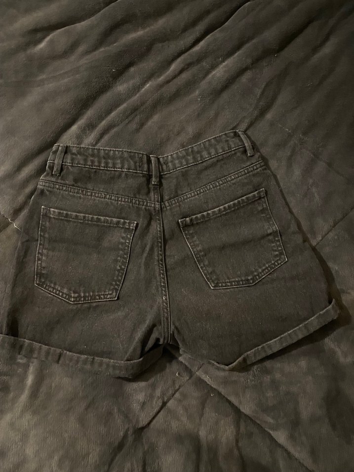 Siyah Rahat Kesim Mini Denim Şort - Görsel 2