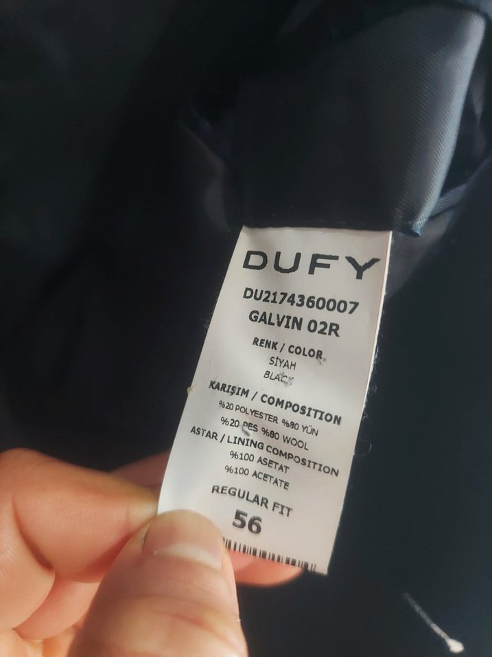 Düğmeli Siyah Erkek Takım Elbise Ceket dufy marka %80 yün kumaş - Görsel 2