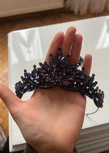 Mürdüm Parlak Gotik Taç Gelin Nişan tacı - Görsel 2