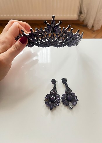 Mürdüm Parlak Gotik Taç Gelin Nişan tacı - Görsel 3