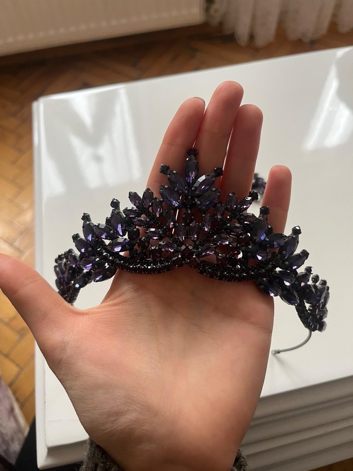 Mürdüm Parlak Gotik Taç Gelin Nişan tacı - Görsel 2