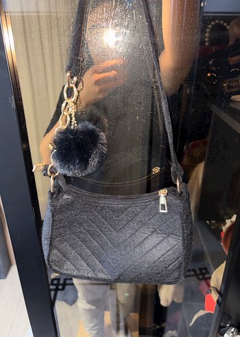 Kürk Detaylı Siyah Deri Kadın Çanta - Görsel 3