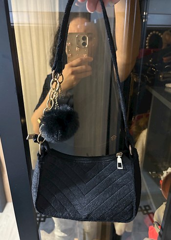 Kürk Detaylı Siyah Deri Kadın Çanta - Görsel 4