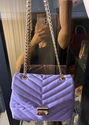 Zincir Detaylı Mor Deri Kadın Çanta - Görsel 2