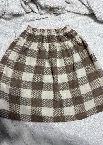 Bej Ekose Desenli Örgü Midi Etek - Görsel 3