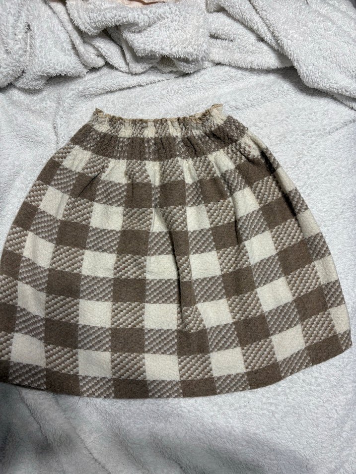 Bej Ekose Desenli Örgü Midi Etek - Görsel 2